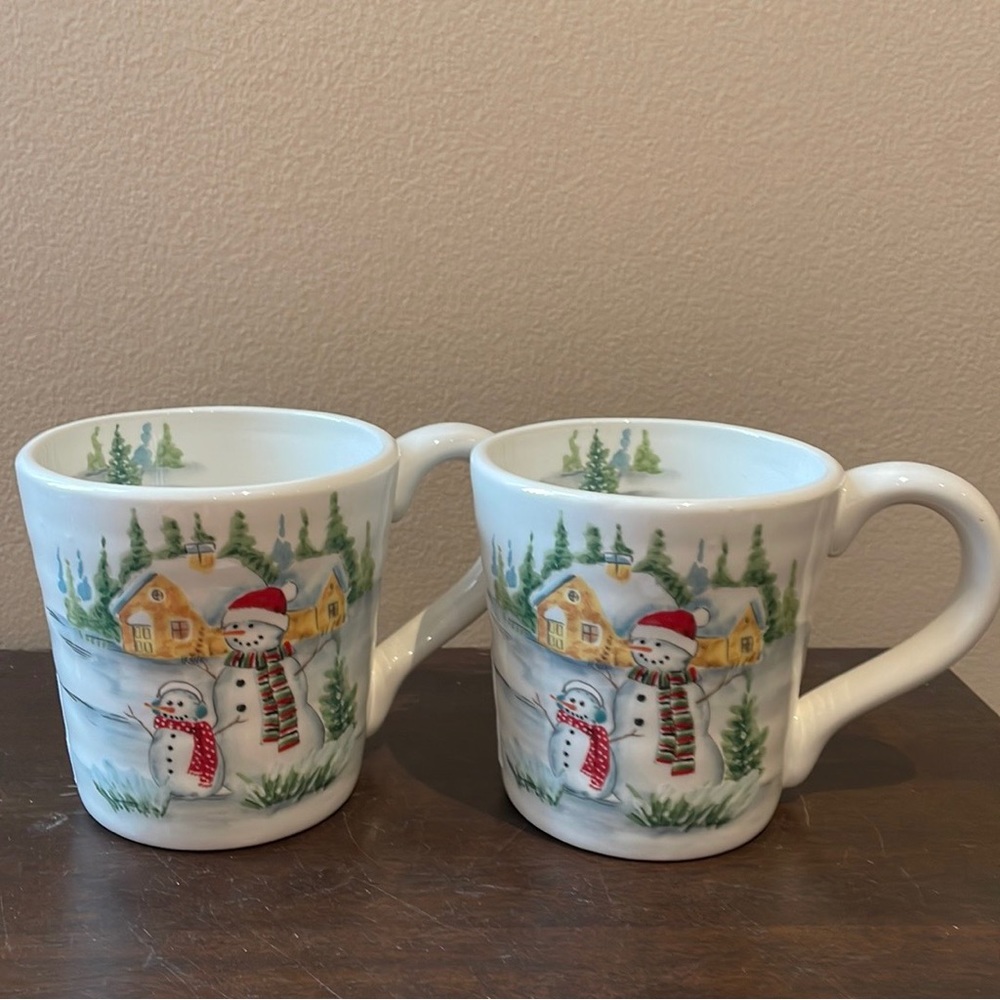 Maxcera Coffee Mugs Set Of 2 Cups New Christmas Trees Snowman Family - Picture 4 of 6